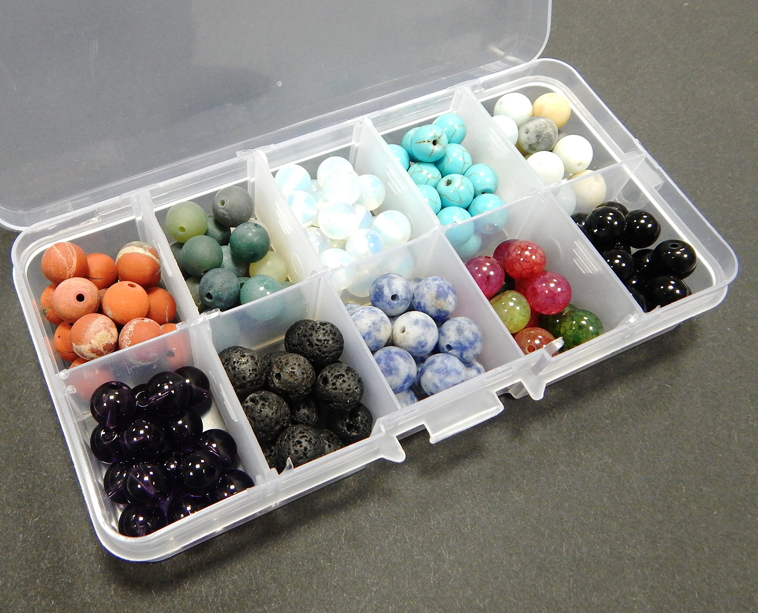 Perlin 150stk. Edelsteine Halbedelstein Perlen 8mm Bastel-Set 10 Farben Amethyst, Mondstein, Lava stein, Jaspis, Onyx Schwarze, Tourmaline, Sodalith, Amazonite, Türkis, Indische Achat mit Sortierbox