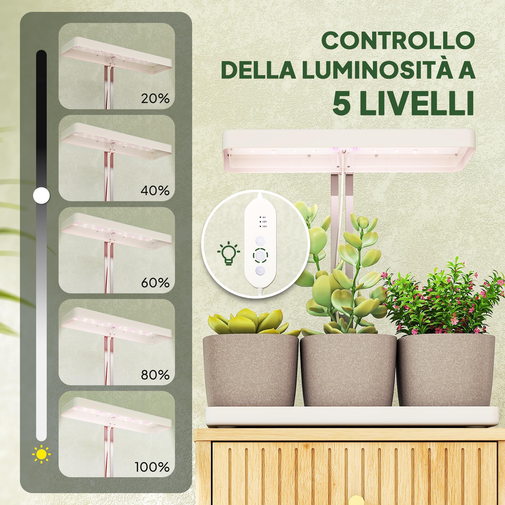 Outsunny lampe de plantes 42 LED 3 pots minuterie 8/12/16/24H 3500K