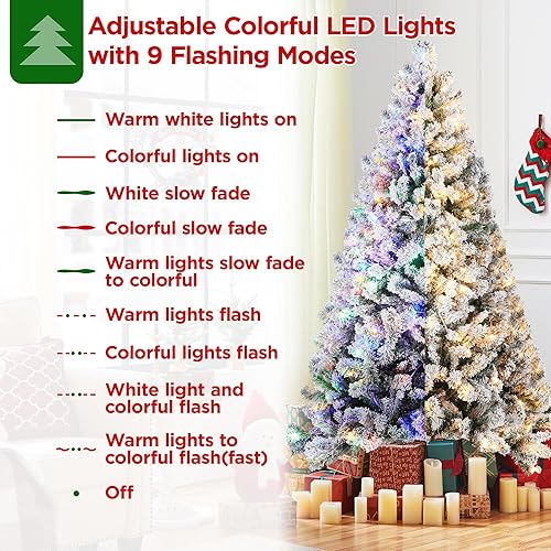 Miniatura 5 de Yaheetech Árbol de Navidad artificial de abeto preiluminado de 6 pies con bisagras flocadas de nieve con 250 luces LED multicolor y 820 puntas de
