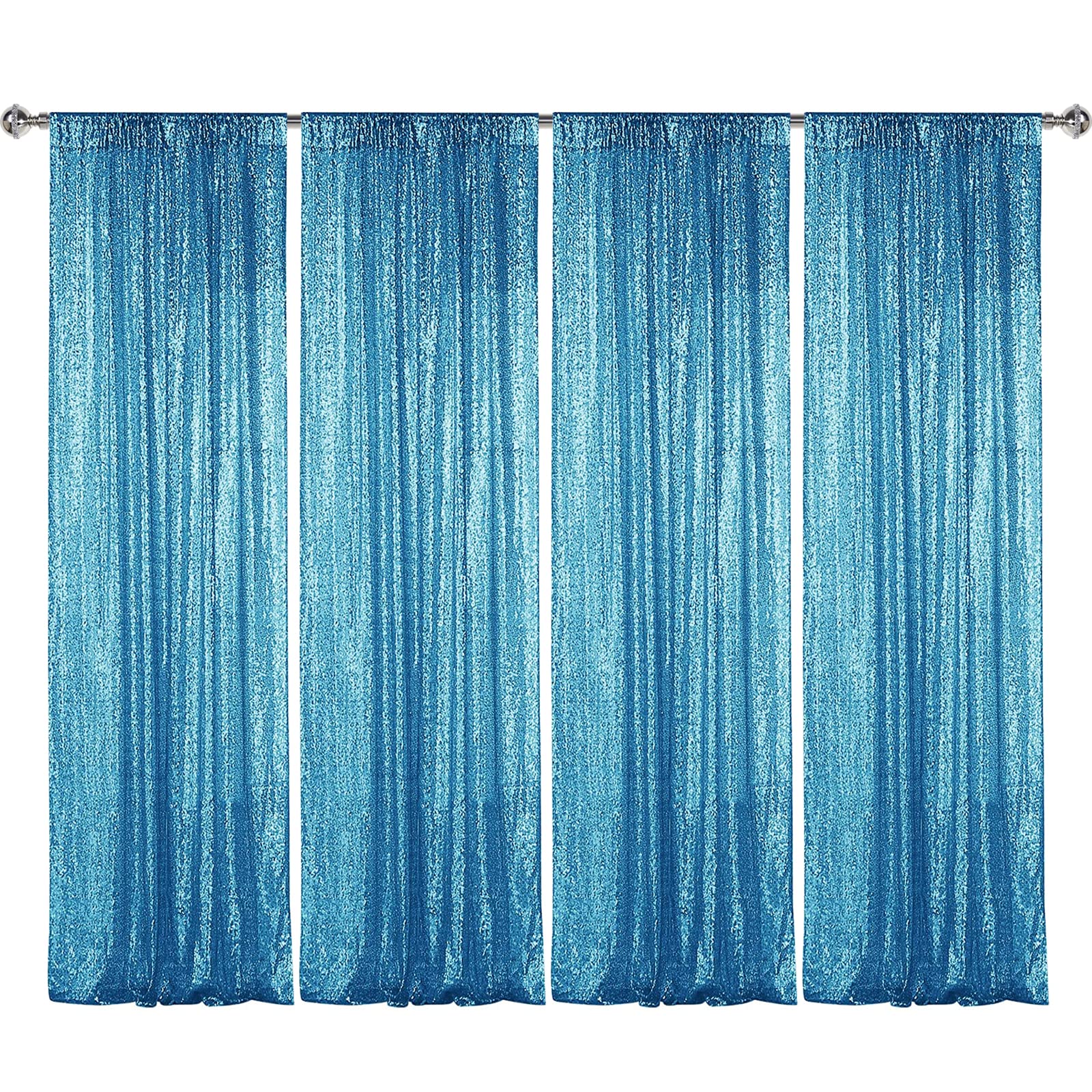 Sugargirl Turquoise Sequin Backdrop Curtain 4 Panels 2FTx8FT Glitter Turquoise Background Drapes Sparkle Photography Backdrop for Party Wedding