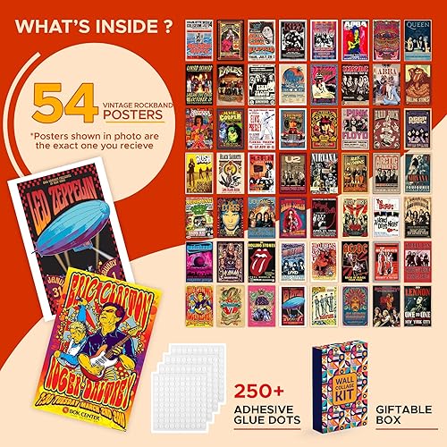 Miniatura 2 de Juego de 56 pósteres de bandas de rock vintage  Impresiones artísticas de pared con música retro de los años 70, 80 y 90, collage de cubierta de