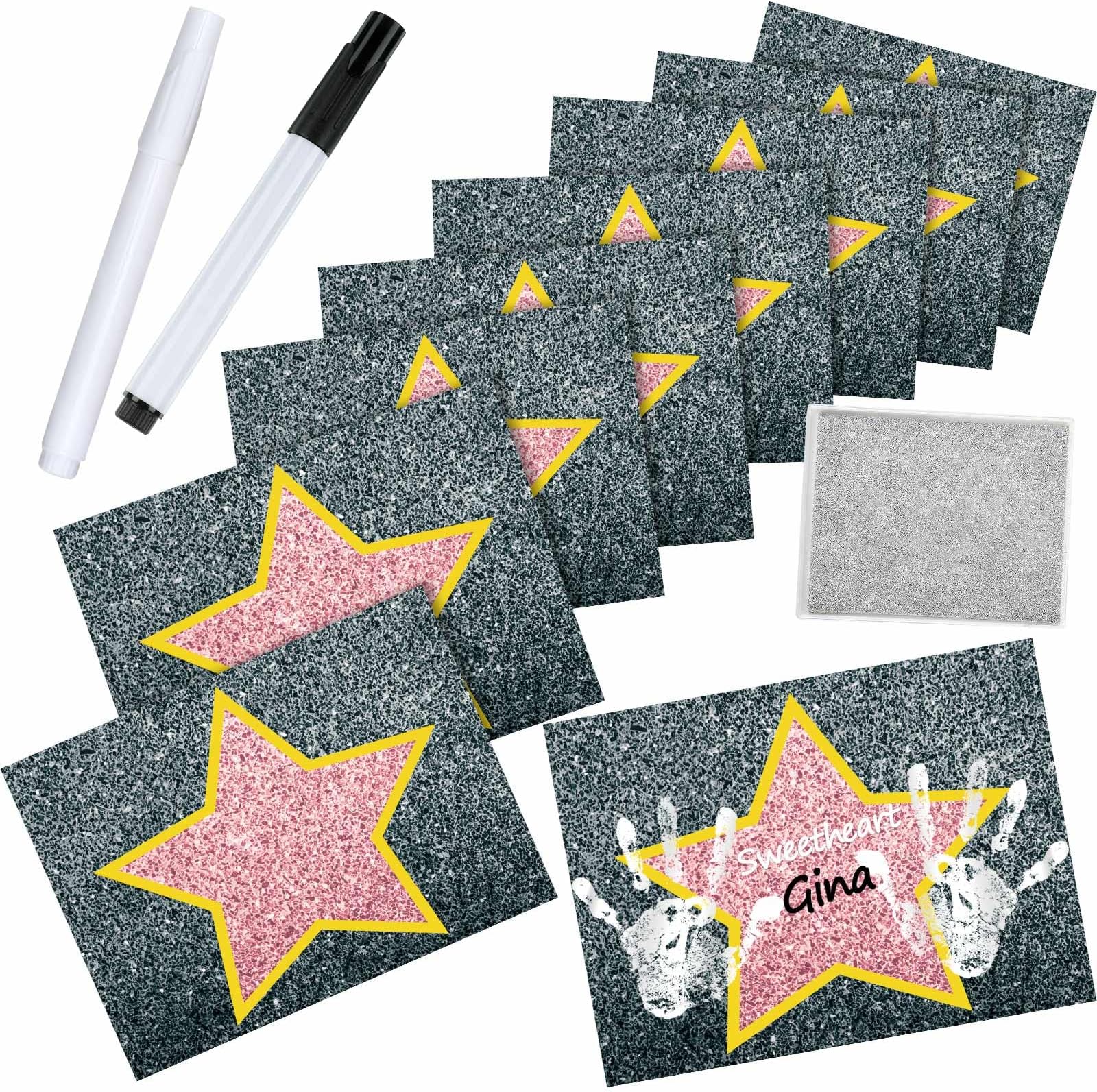 Eaasty 51 Pcs Personalize Your Own Stars of Fame Favorite Star Movie Stars Cards with Thumbprint Ink Pad Black Marker for Fun Home Activities Party Movie Star Themed Party Decorations DIY