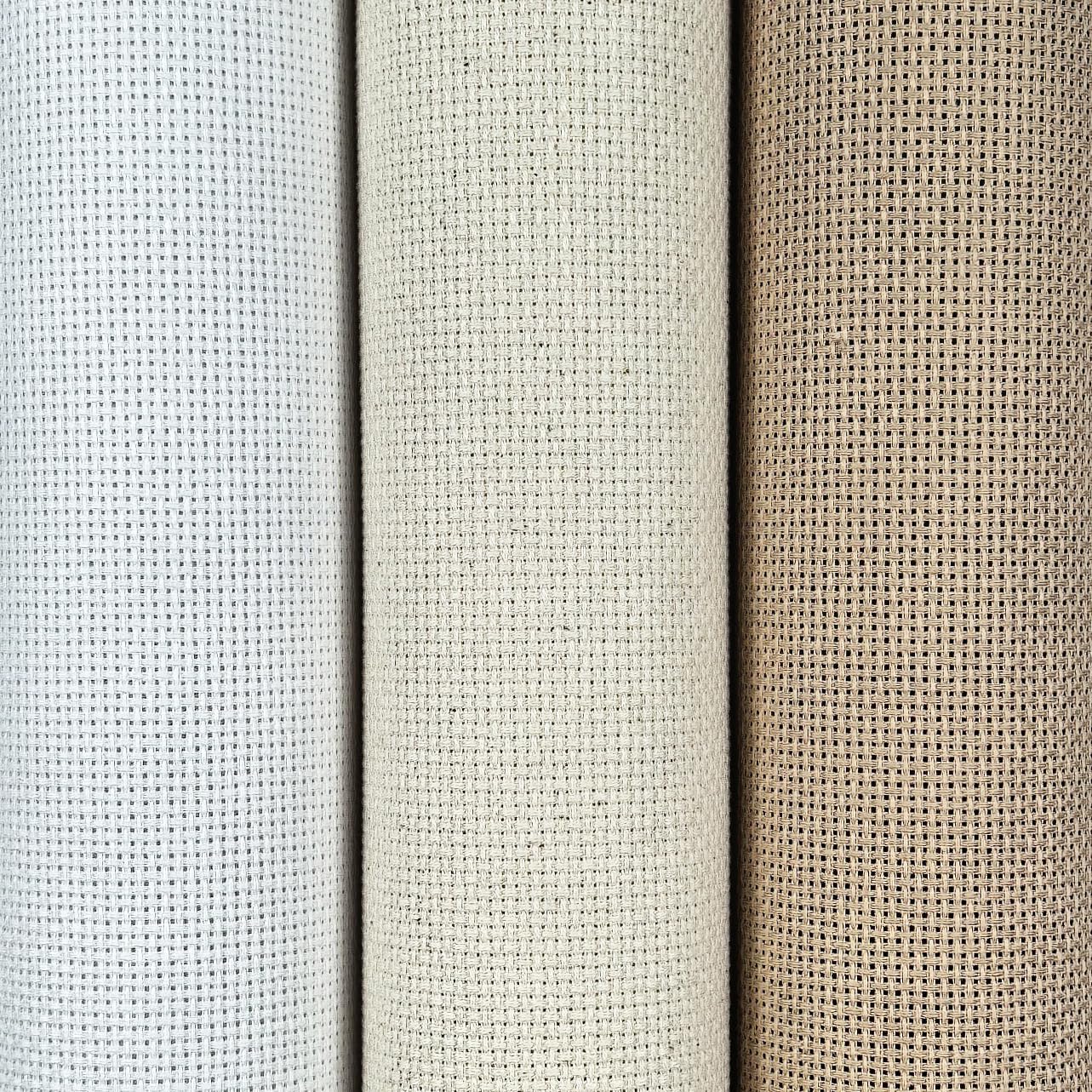 KCS 3 pc of 15" x 18"(38cmx45cm) 18 Count Cross Stitch Cotton Aida Cloth Needlework Rolled Fabric Box,18CT,White+Oatmeal+Khaki