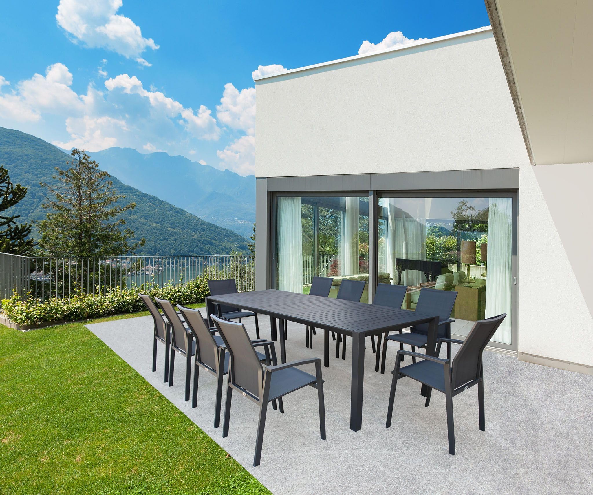 milani home - consolle da giardino allungabile, alluminio, 10 posti, antracite, piano 52/260 x 85 cm