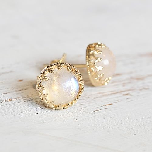 Miniatura 24 de 14K Gold Jade Earrings,8mm - Light Green Stone Stud Gold Filled Crown Jewelry Set for women Jade,Crystal Aquamarine,Moonstone,White Opal