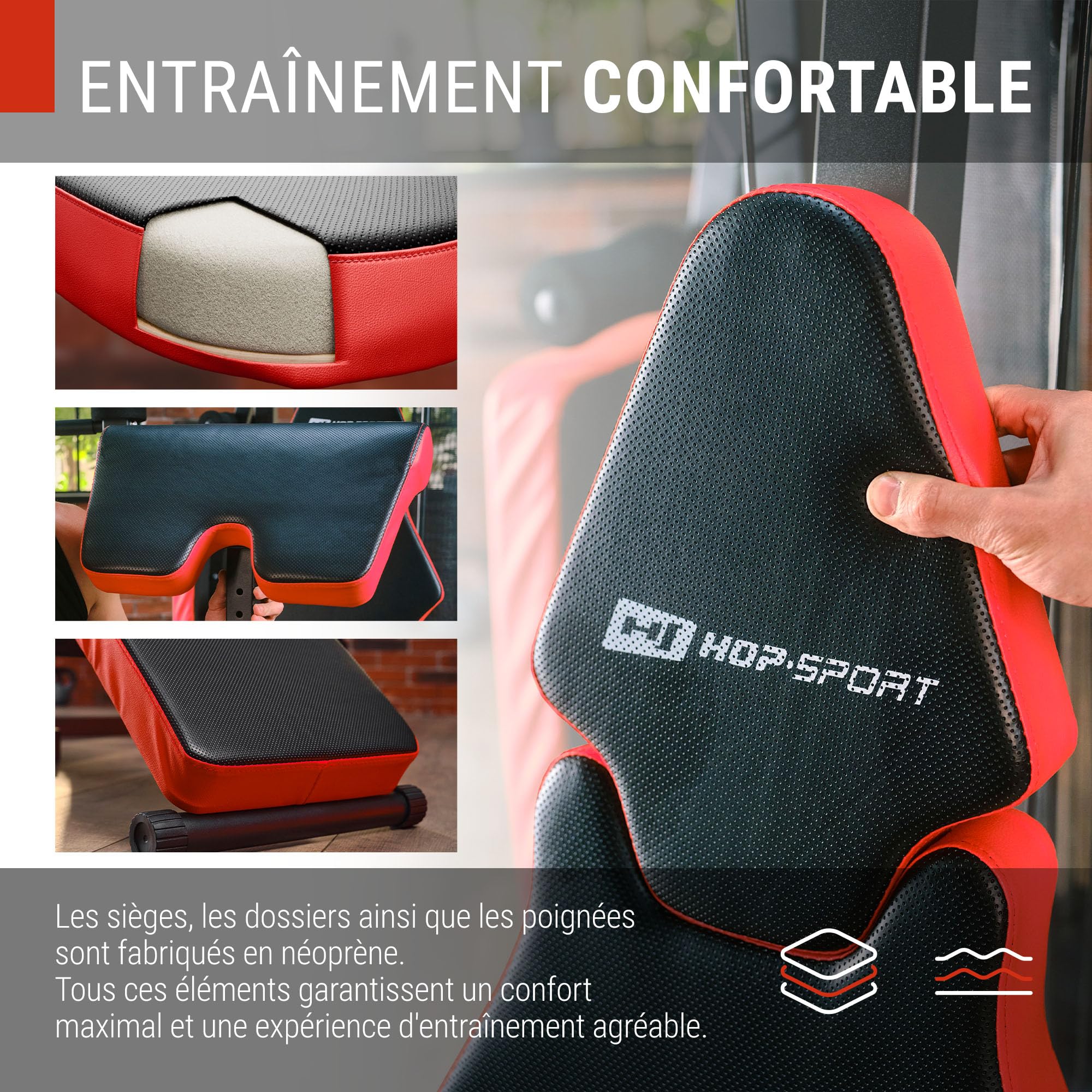 HOP-Sport® Station de Musculation Multifonction HS-1054K, Appareil avec 3 Positions 72kg, Banc d'entraînement, Sac et Gants de Boxe, Module Papillon, Barre de Traction, Poulie Haute, Haltères 2x1,5kg
