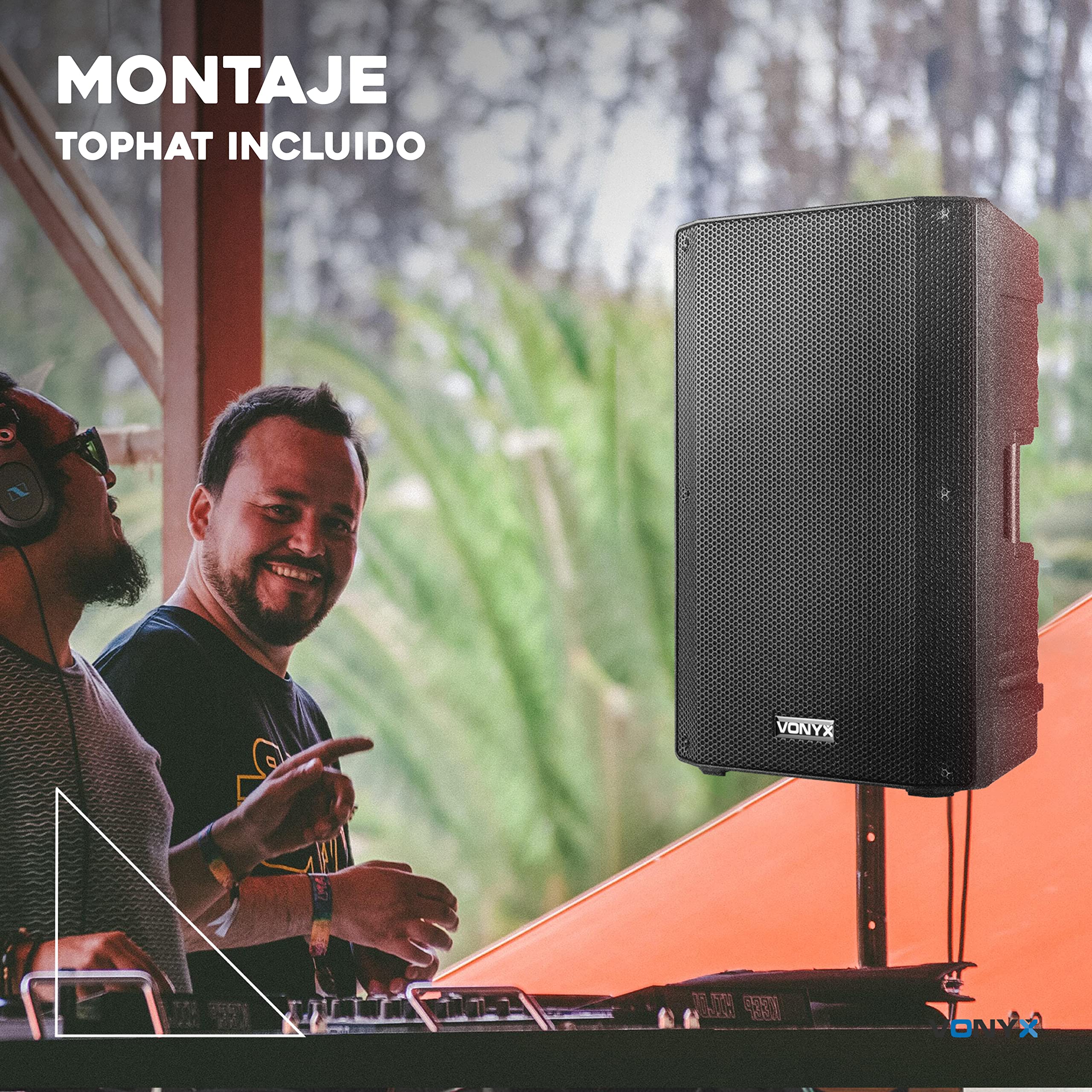 Vonyx VSA700 – Altavoz Bluetooth Grande Potente 15" 1000W con 2 micrófonos inalámbricos UHF, batería Recargable, USB, SD y AUX, Altavoz portátil Bluetooth Potente para Karaoke y Fiestas Color Negro