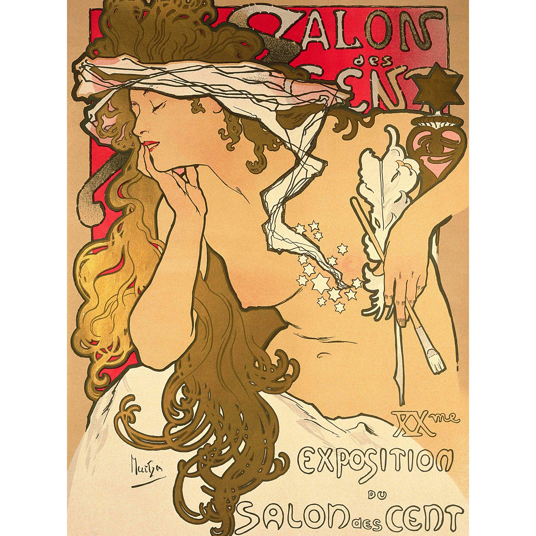Artery8 Mucha Salon des Cent Art Nouveau Premium Wall Art Canvas Print 18X24 Inch