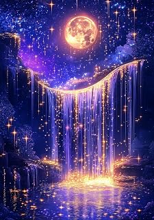 Yunzlly Moonlight Diamond Art Kit for Adults Waterfall, DIY Landscape Diamonds Painting Kits for Beginners, 5D Gem Art Full Round Drill(12x16inch)