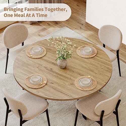 Miniatura 4 de Mesa de comedor redonda para 4 personas, mesa de cocina de granja de 42 pulgadas con almacenamiento, mesa de pedestal circular de madera rústica con