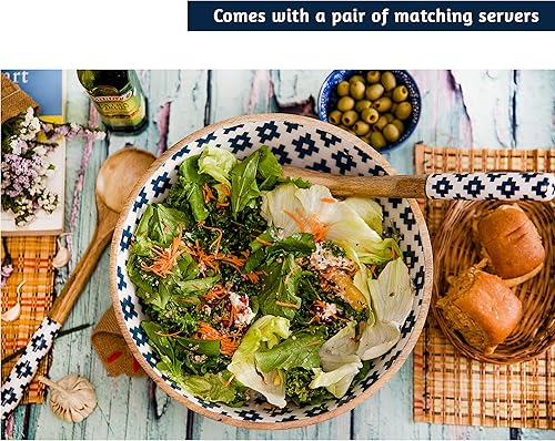 Miniatura 3 de Folkulture Ensaladera o cuencos de madera con pinzas para servir, grande para frutas, cereales o pasta, juego de cuencos grandes para mezclar, 12