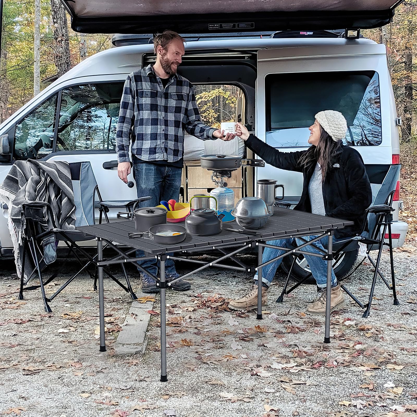 GYMAX Camping Table, Folding Roll-Up Picnic Table w/Carrying Bag, Portable Outdoor Table for Camping, Hiking, Beach, Fishing