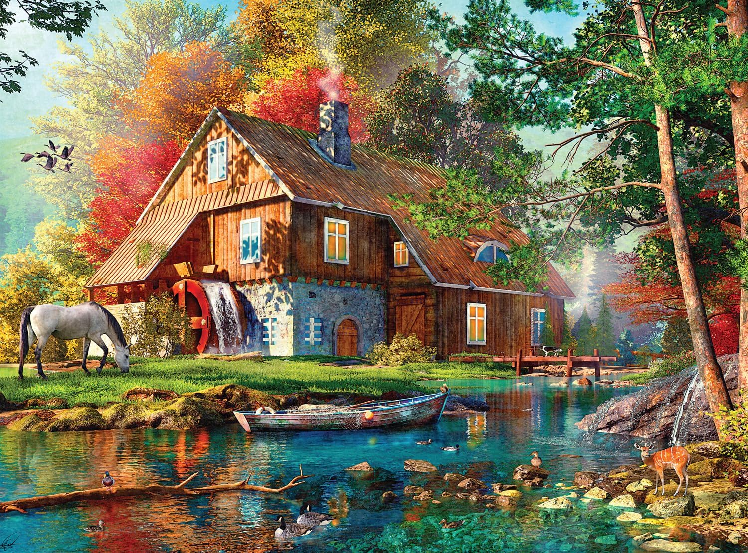 Buffalo Games – Dominic Davison - Autumn Windmill - 1000 Piece Fall Jigsaw Puzzle - Festive Puzzle for Adults – Precision-Cut Pieces, Halloween Artwork and Hours of Relaxing Fun