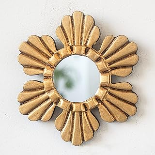 Decorative Gold Round mirror 6in for wall decor | Peruvian Hand-carved Wood Hanging mirror wall art home decor | gift for home