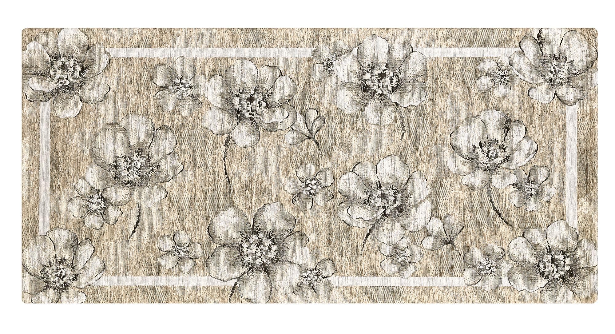 by Suardi Tappeto Cucina Bagno Emily Antiscivolo Lavabile in Lavatrice, Passatoia 55 cm in Ciniglia Jacquard Floreale, Made in Italy, Vari Colori e Misure (Tortora, 55x115 cm)
