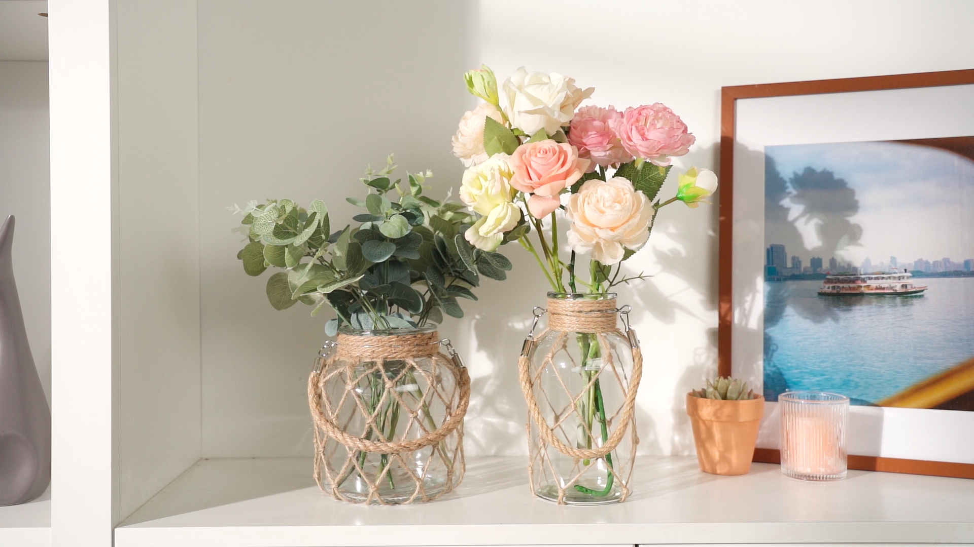 Amazon.com: Set of 4 Rope Net Dry Flower Glass Vase 7.9 x 4 Inches