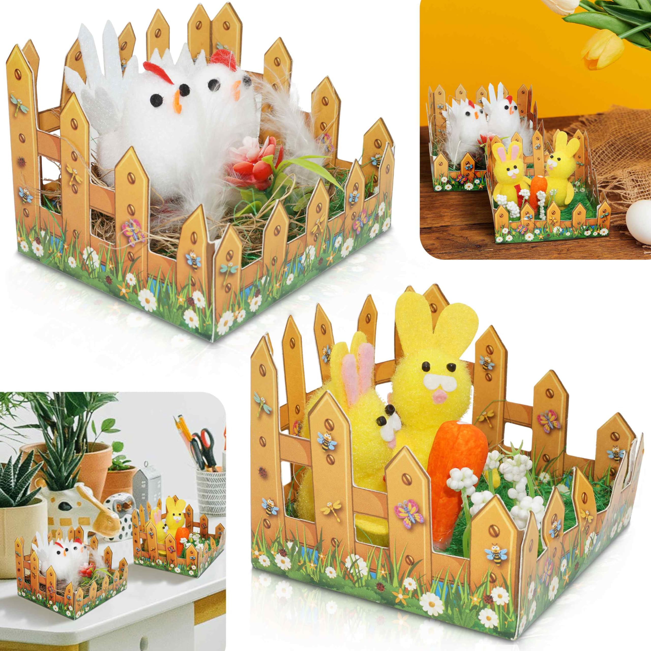 SRV Hub Cute Easter Bunny & Chick Decor Set – Picket Fence Table Centerpiece Scene, Perfect for Easter Party, Garden, Yard Decoration & Kids Gift