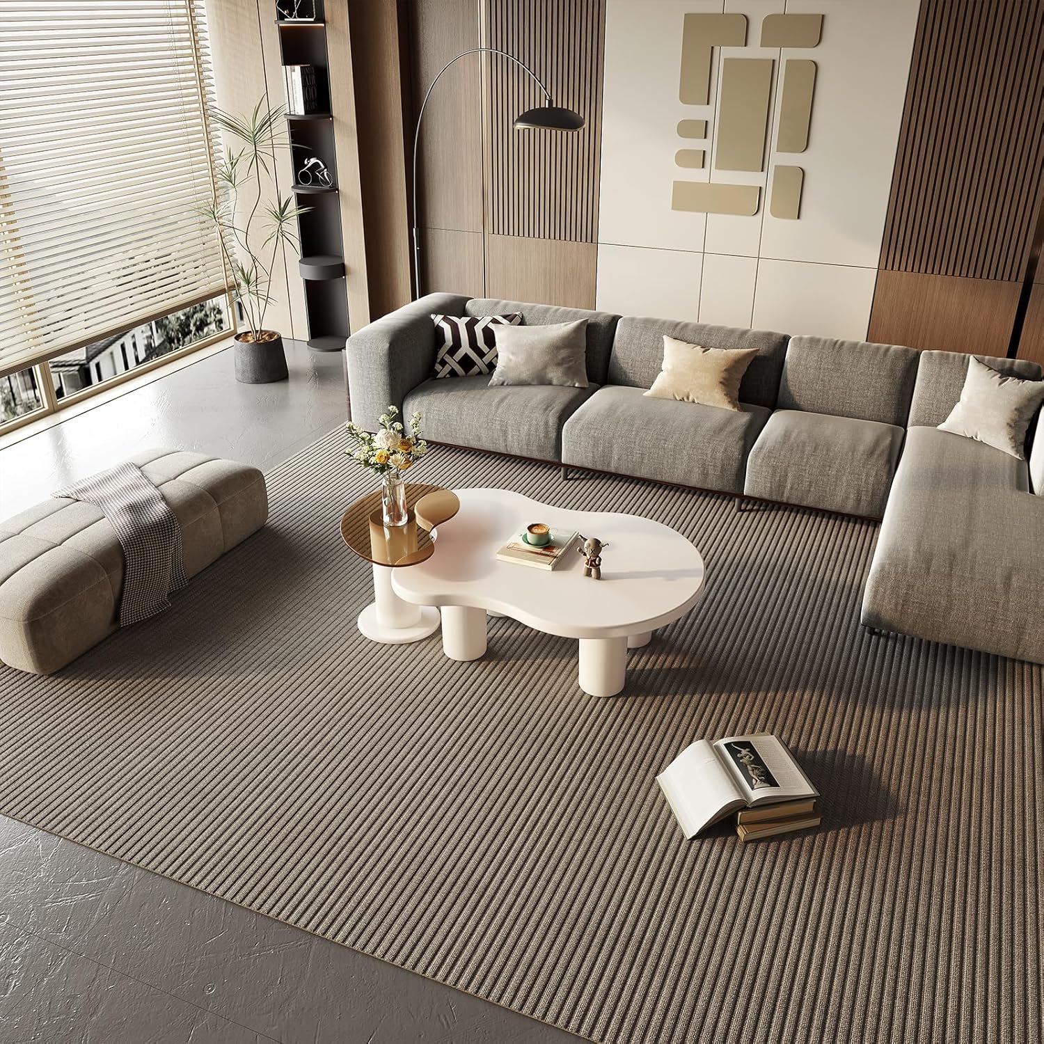 Nesting Coffee Table Set of 2, Modern Irregular Coffee Table & Tempered Glass End Table for Living Room, Unique Funky Center Table Set for Small Spaces, Easy Assembly, White