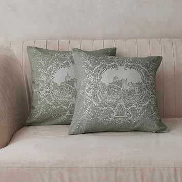 BISELINA Linen Throw Pillow Covers, Set of 2 Vintage Landscape Decorative Square Cushion Covers 18x18 for Couch Sofa Soft Breathable - Green, Baroque