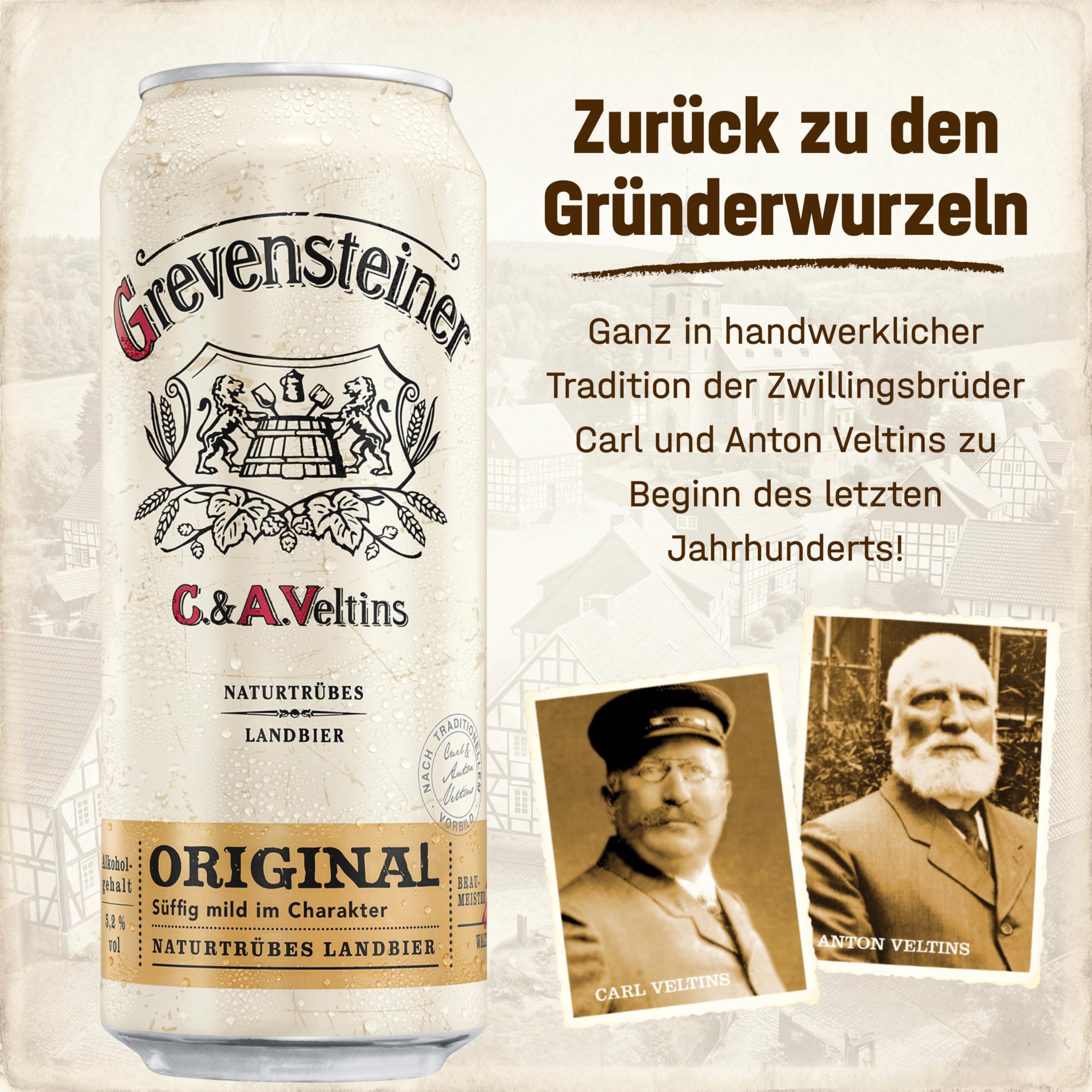 Grevensteiner Original Landbier Naturtrüb, EINWEG (24 x 0,5 l Dose) – Naturtrübes Landbier süffig & mild mit Nuss- und Röstbitternote, 5,2% Alkohol – matte Bernsteinfarbe mit Orange-Reflexen