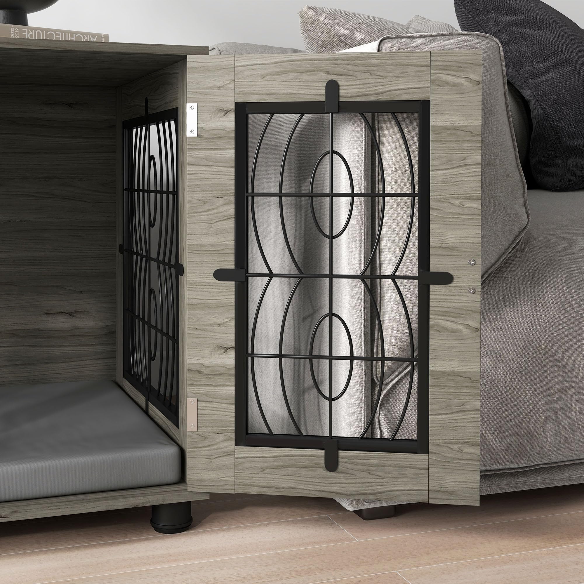 PawHut: Caseta de perro con cojín, puerta con cerradura, malla metálica de ventilación, para perros medianos de hasta 20 kg, gris, 80 x 56 x 63 cm