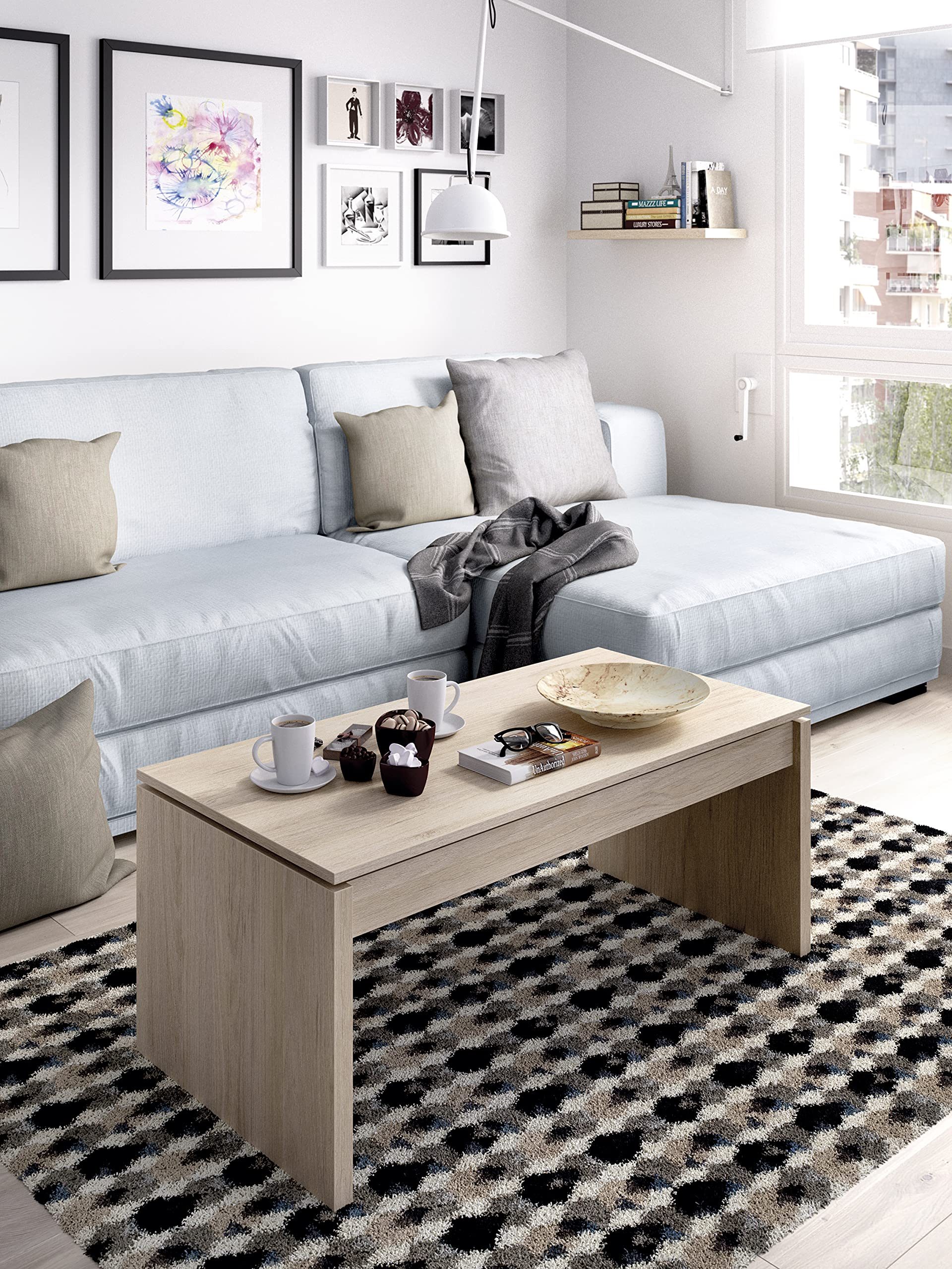 LIQUIDATODO ® - Mesa de centro elevable moderna y barata en color natural