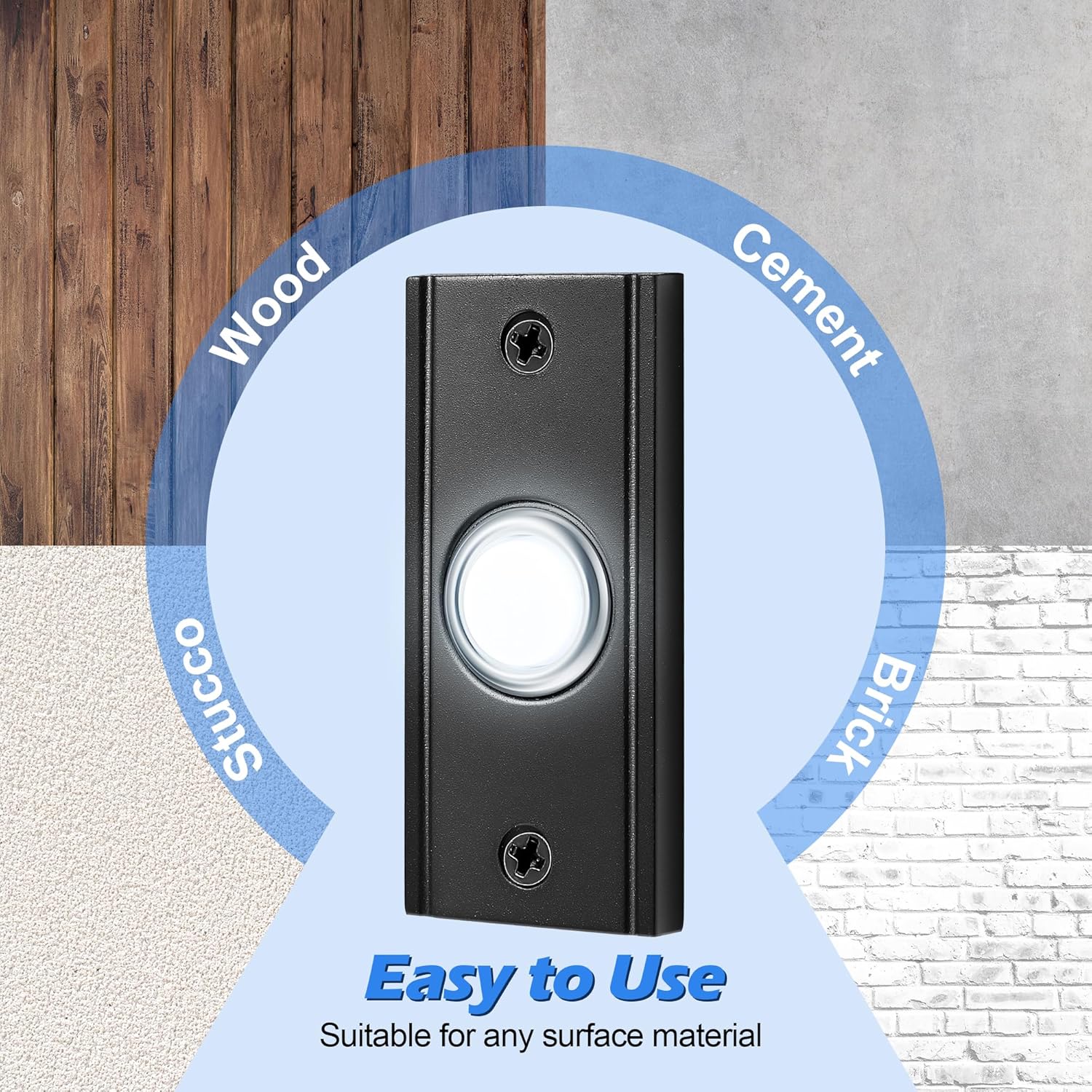 Dreyoo Lighted Metal Doorbell Push Button, Vintage Doorbell Push LED Buttons Replacement Most Chimes, Wall Mounted Door Bell Buttons Use in Home, Garage Door Opener Switch Property in Copyright(Black)