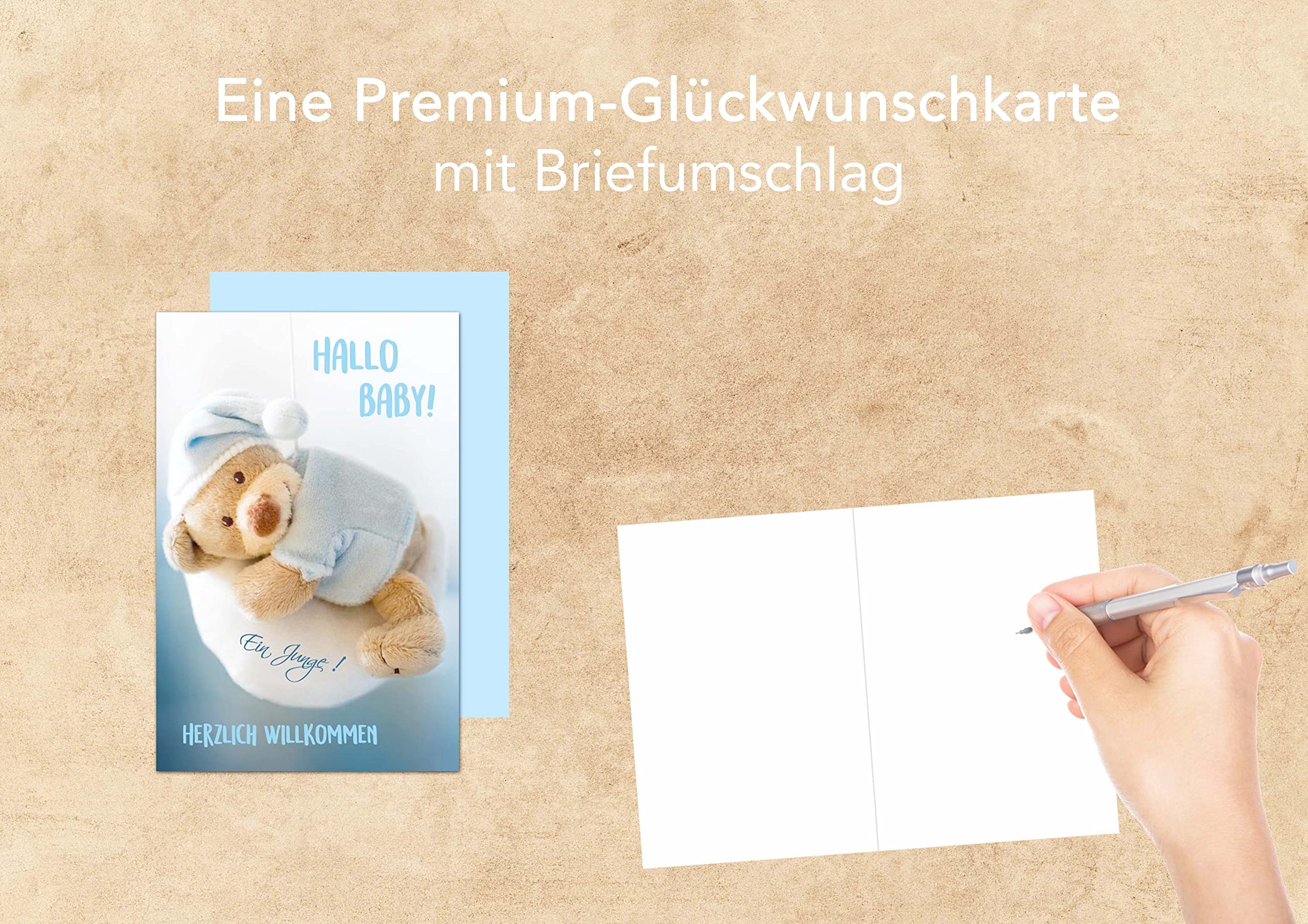 Edition Seidel Biglietto di auguri per nascita, con busta, biglietto di auguri per bambini con scritta in inglese Welcome to the World Boy Baby Baby Baby (E302 SW025