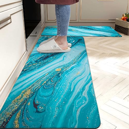 Alfombras de cocina color turquesa, acolchadas y antifatiga, para el suelo de la cocina, decoración y accesorios de cocina, antideslizantes,