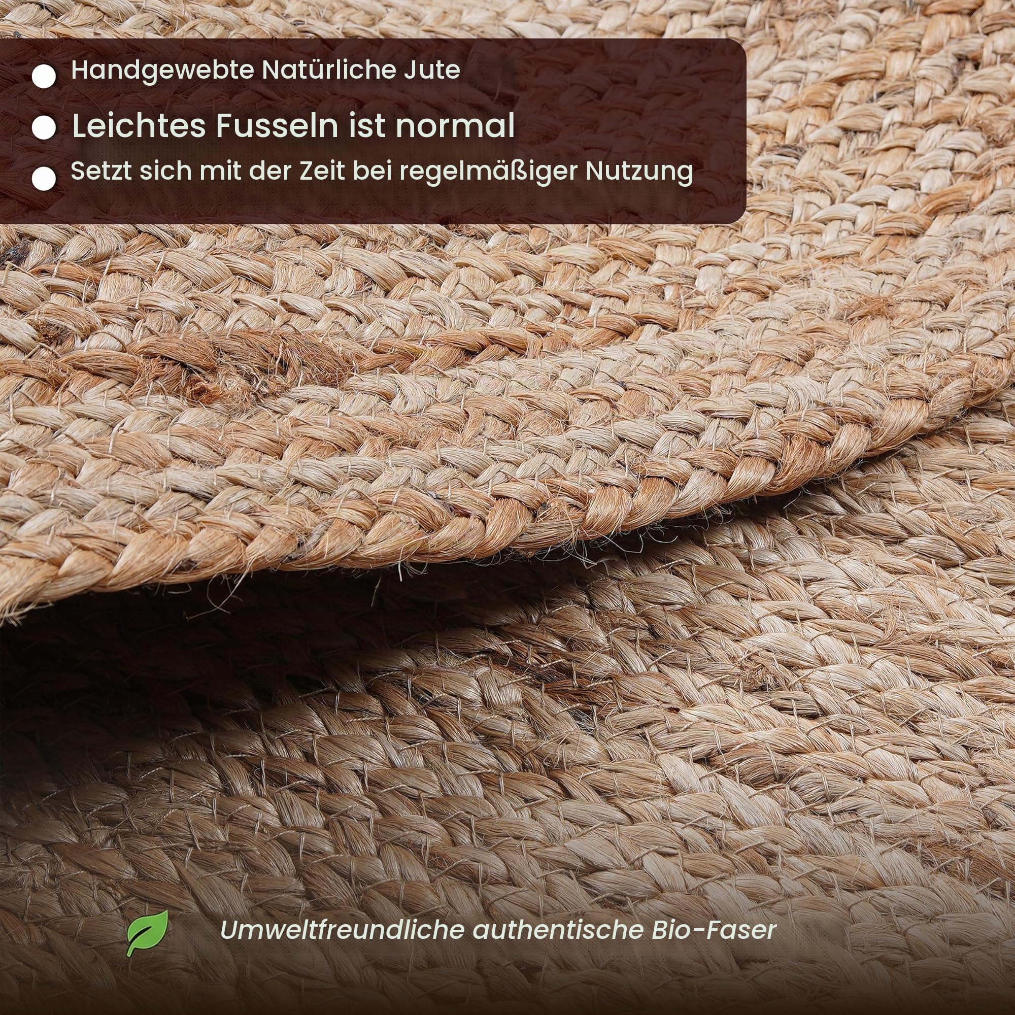 Craft Trade Handgewebt Natur Boho Jute Teppich Reversibel Geflochten Waschbarer Oval Juteteppich für Küche Wohnzimmer und Schlafzimmer- 90x150 cm