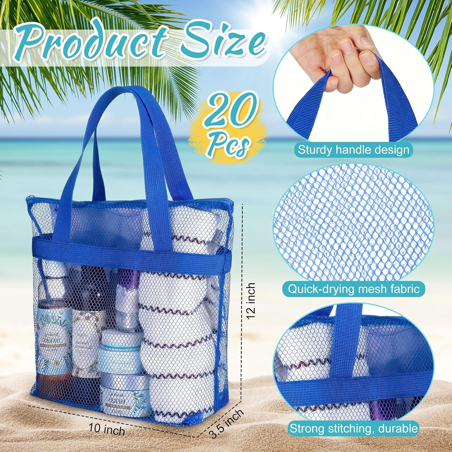 20 Pcs Mesh Shower Caddy Bag Portable Shower Bag with Zipper & 2 Pockets Hanging Toiletry and Bath Organizer for Gym, Swimming, Travel, Camping, College Dorms, Beach (Classic Color)