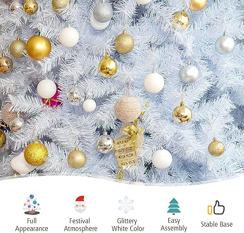 Miniatura 6 de Goplus Árbol de Navidad artificial blanco de 6 pies, pino de Navidad completo sin luz con bisagras con 792 puntas de ramas iridiscentes y soporte de