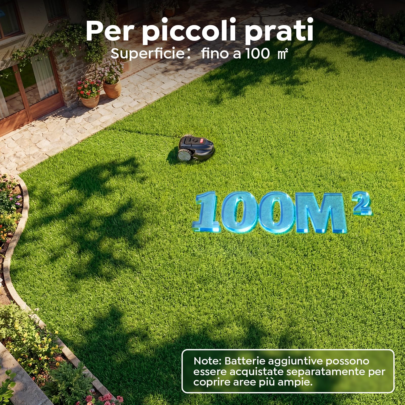 YARDCARE V3 Robot Cortacésped sin Cable Perimetral, Navegación Visual con IA, Detección de más de 150 Obstáculos, Control por App, Motor sin Escobillas, 50 dB, Altura de Corte Ajustable