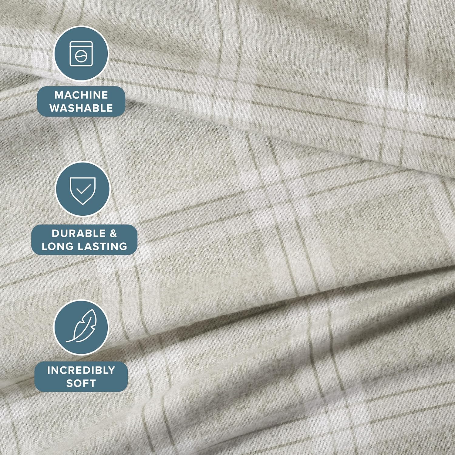 Bare Home Cotton Flannel Sheet Set Prints, 100% Cotton, Velvety Soft Heavyweight - Double Brushed for Softness & Comfort - Deep Pocket - Bed Sheet (Full, Checkered Plaid - Light Grey) - Image 3