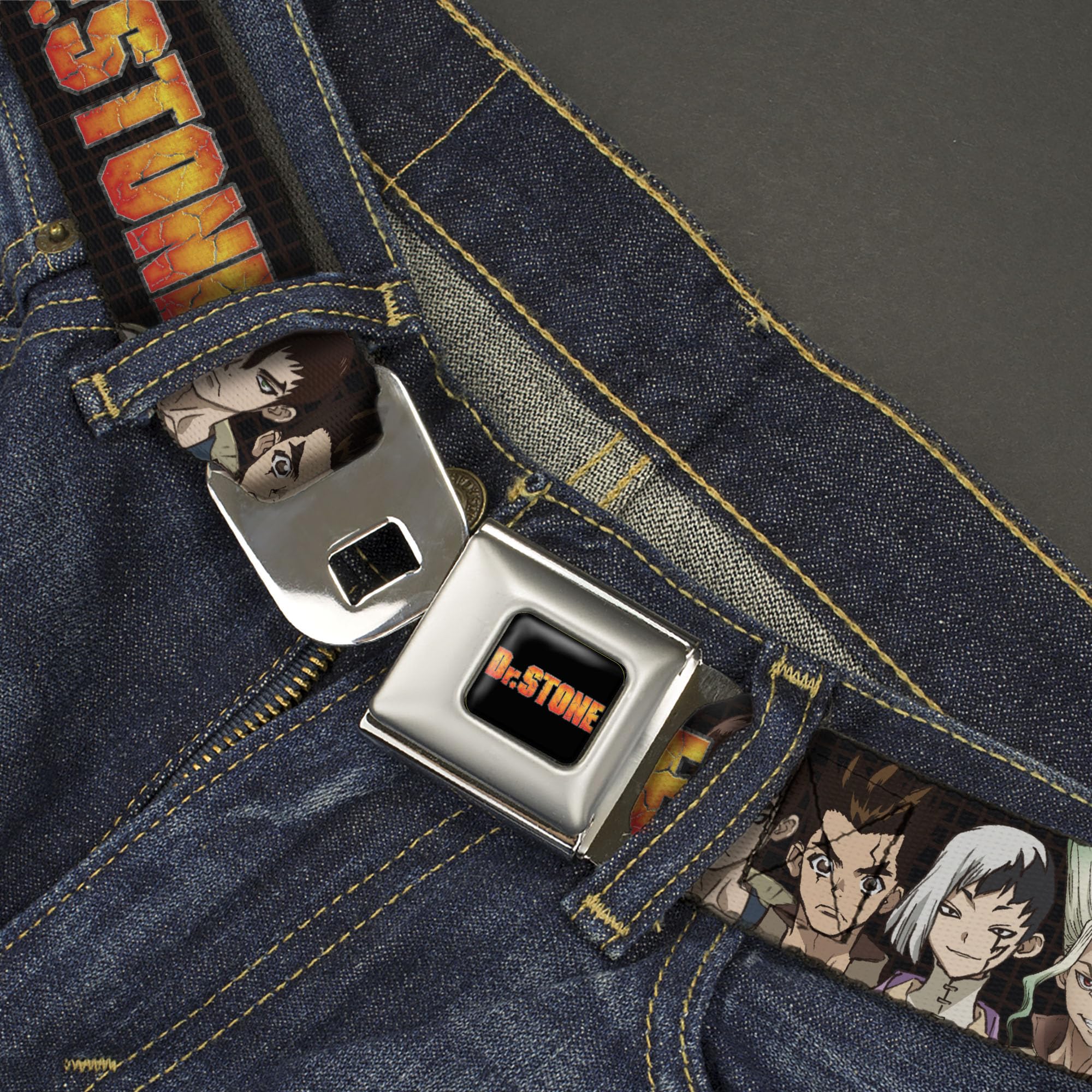 Dr. Stone Belt, Seatbelt Buckle, Dr Stone Title Logo and Character Group Black