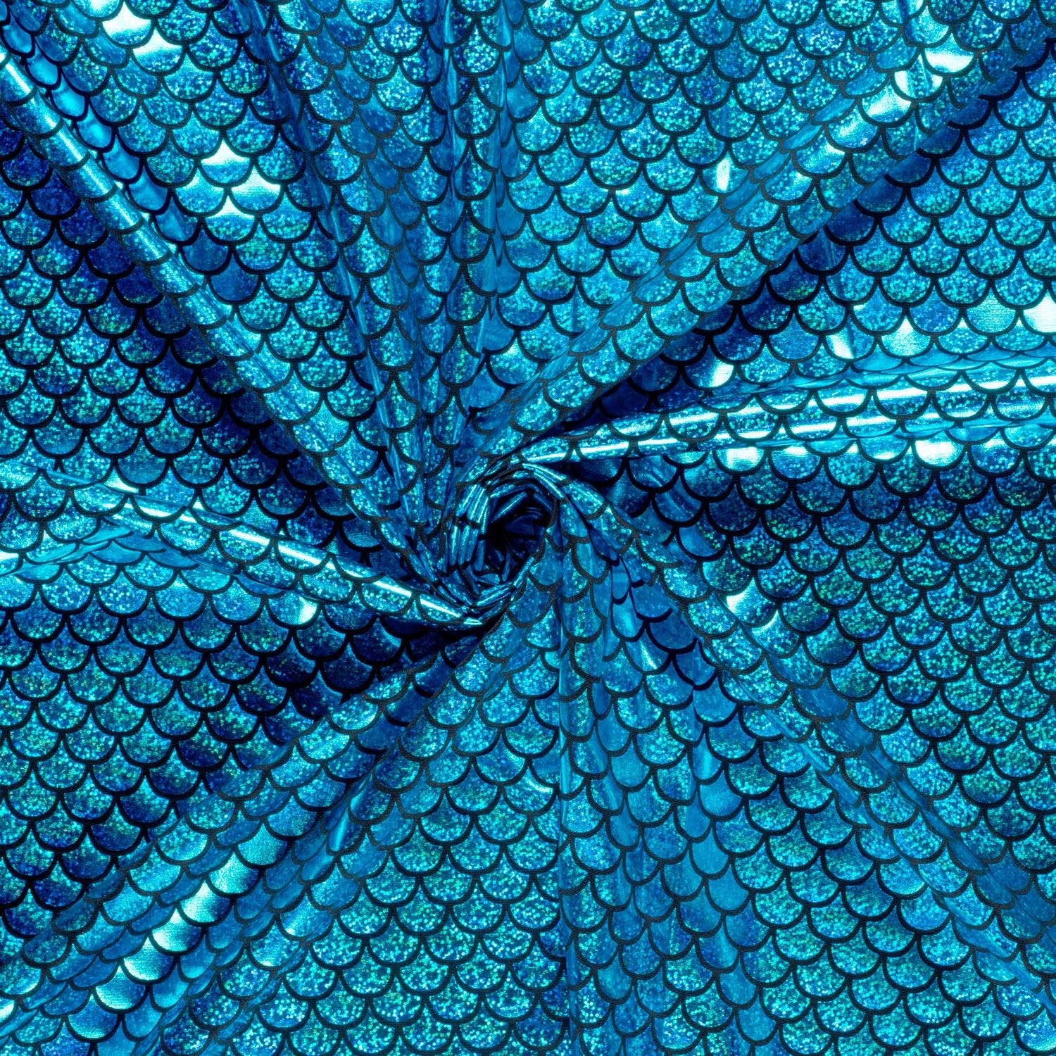 Crs Fur Fabrics Blue Spandex Dance Lame Foil Scales Fabric Material Aqua 10Mtr