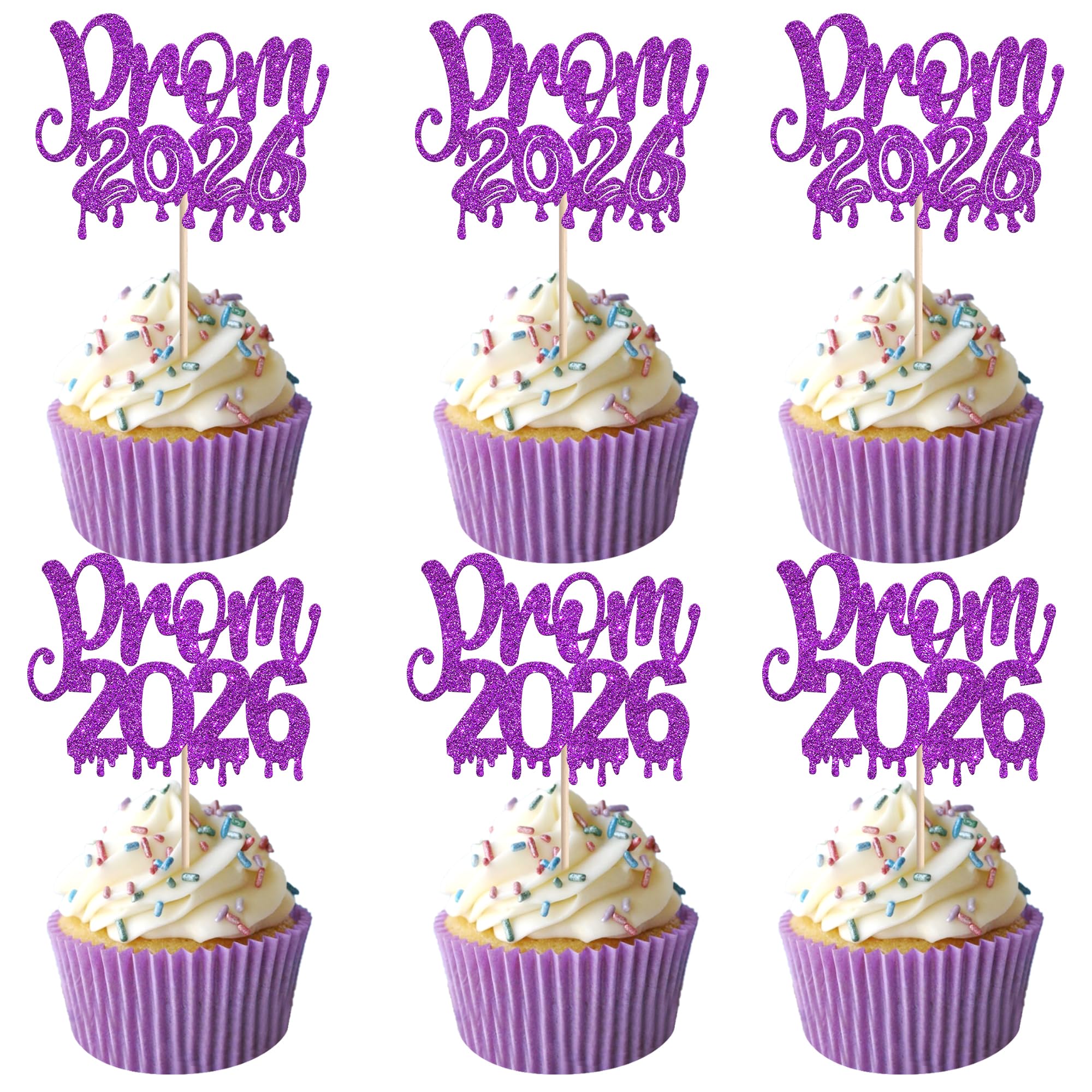 Xsstarmi 24 Pack Prom 2026 Cupcake Toppers Glitter Class of 2026 Congrats Grad Cupcake Picks for 2026 Graduation Prom Party Cake Decorations Supplies Purple โ image 1