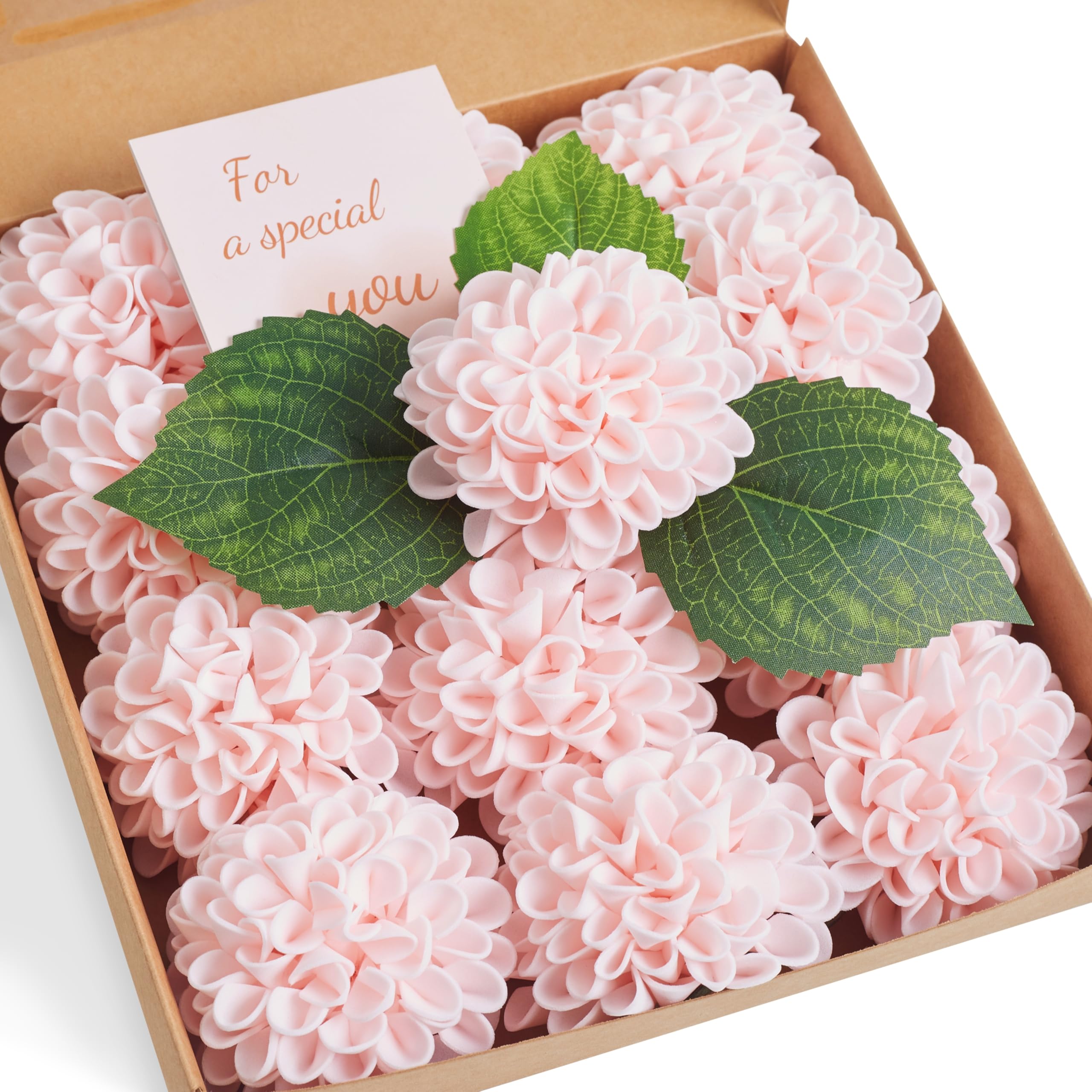 Sahoottie 12 Pcs Blush Pink Artificial Chrysanthemum Flower Gift Box with Leaves and Stems Blush Pink Fake FoamChrysanthemum Flowers for Home Decor,Wedding Party,Garden,Floral Arrangement