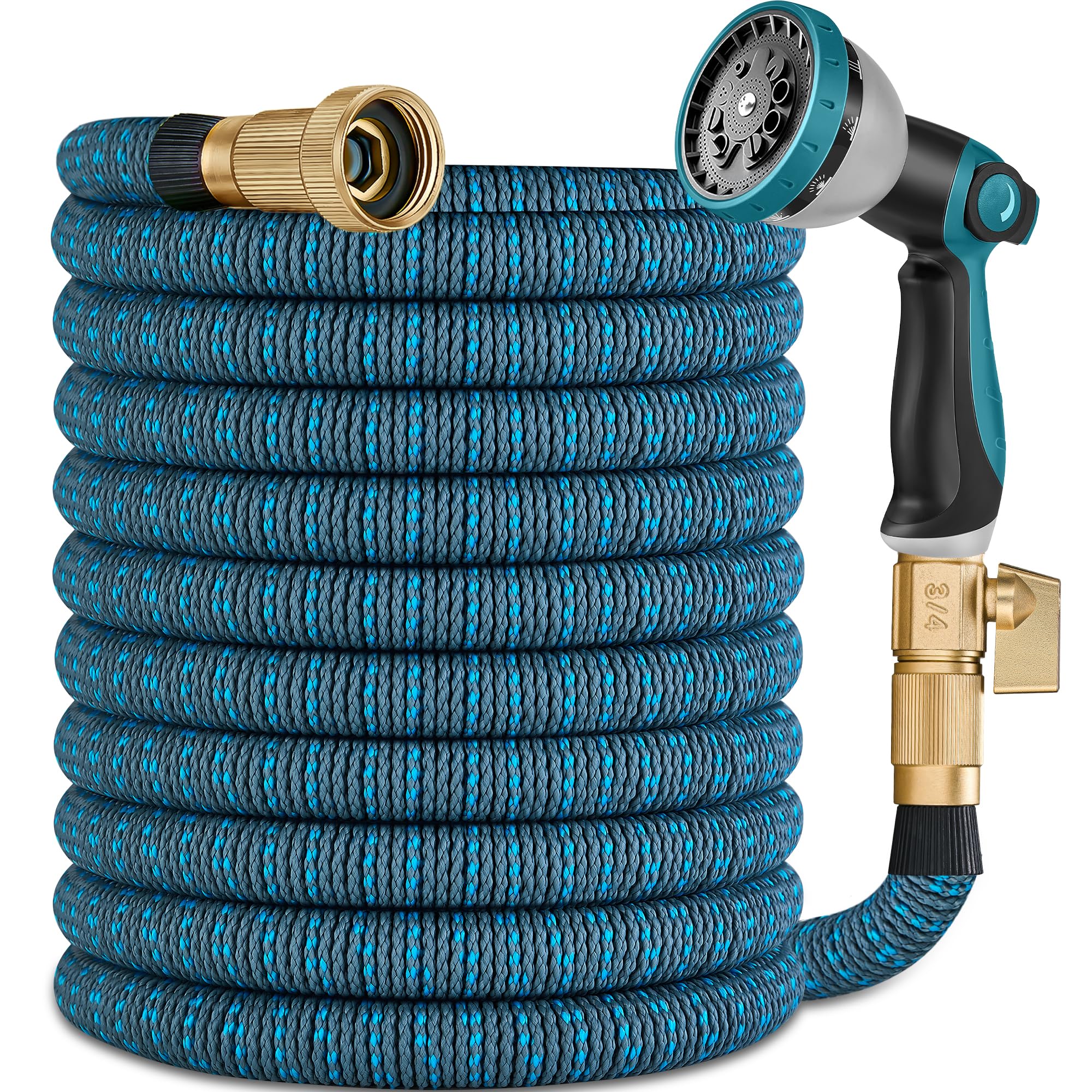 Photo 1 of 100FT Garden Hose -2026 Newly Upgraded Expandable Garden Hoses with 10 Function Spray Nozzle, Extra Strength Fabric, Pure Brass 3/4'' Fittings, Leak-Proof, Lightweight, Kink-Free Hose(Gray Blue)