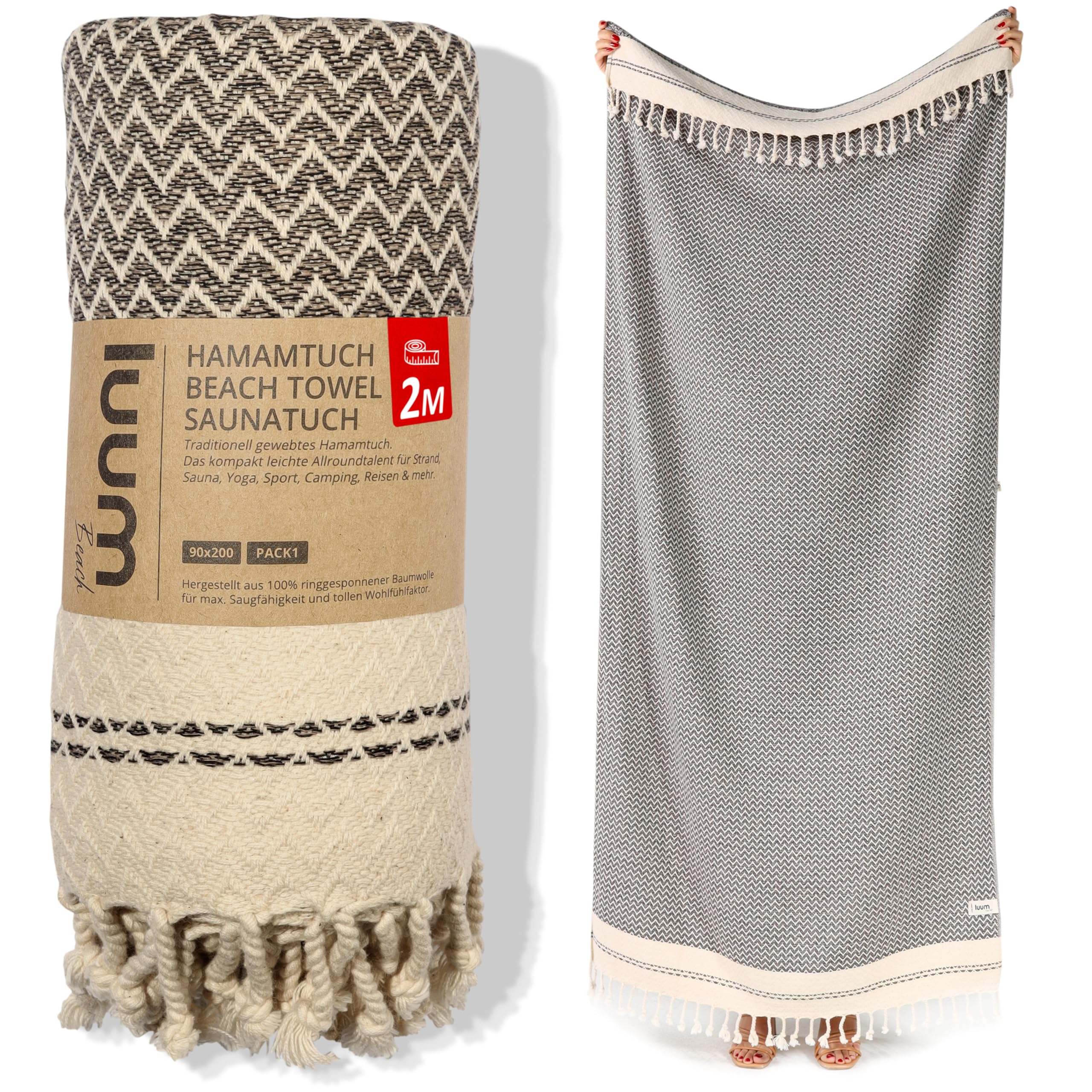 Luum® Beach Towel Large 90 x 200 cm Hammam Towel Sauna Towel Hand Towel Yoga Towel Shower Towel Beach Towel Sauna Towel Bath Towel Travel Towel Turkish Peshtemal Towels Women Men 100% Cotton Latte