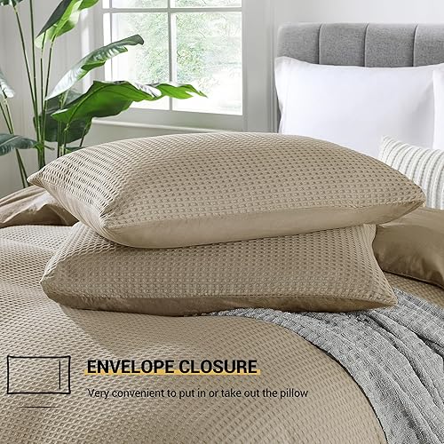 Miniatura 4 de Funda de edredón con 50 % viscosa derivada del bambú, 50 % algodón, tamaño Queen, ultra suave, tejido de gofre, tamaño Queen, transpirable, con