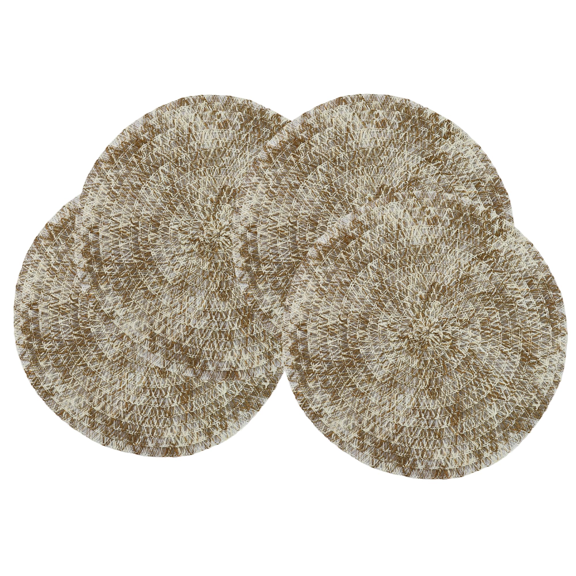 olofable Round Braided Placemats - Woven Washable Non-Slip Table Mats, 15 Inch Diameter for Dining Tables (Yellow mixed, 15 inches set of 4)