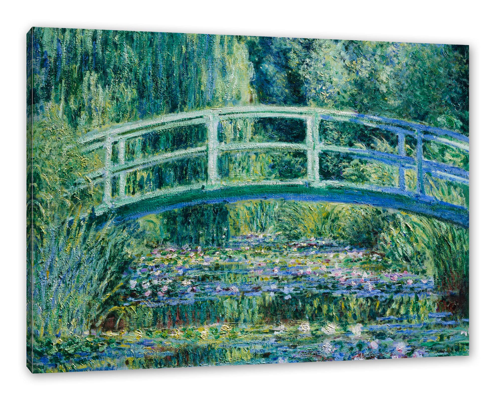 Pixxprint Claude Monet - Seerosen und japanische Brücke, Größe: 120x80cm, Leinwandbild, fertig gespannt, Wandbild, Dekoration, Kunstdruck, kein Poster