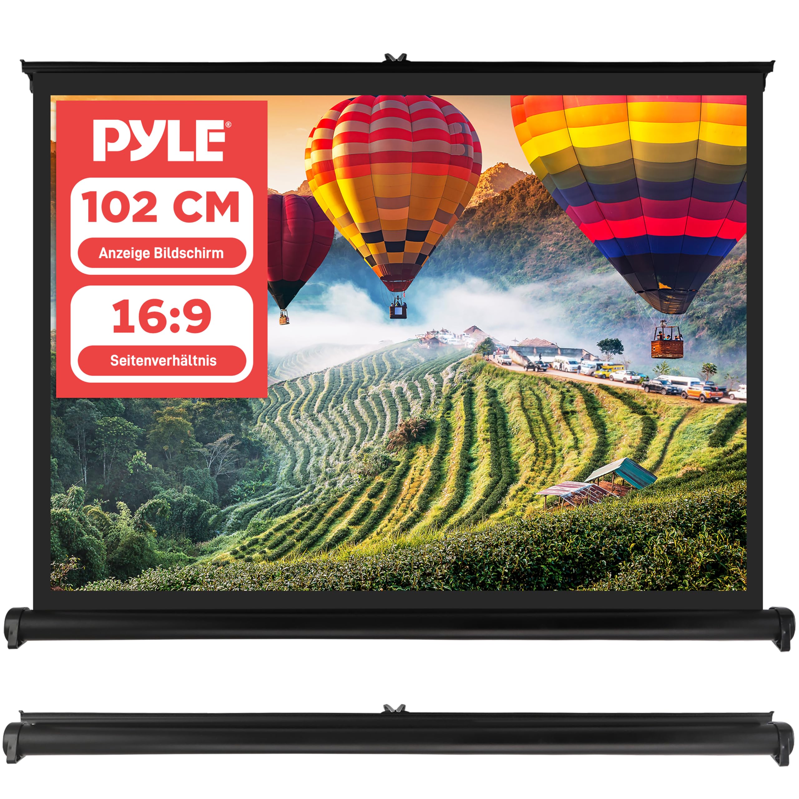 Pyle Beamer Rollo- Leinwand, 40 Zoll 91x68cm, 4:3 4K Projektorleinwand Ausziehbar & Tragbar mit Schwarzem Rahmen, Ideal für Heimkino, Büro, Präsentationen, Schule