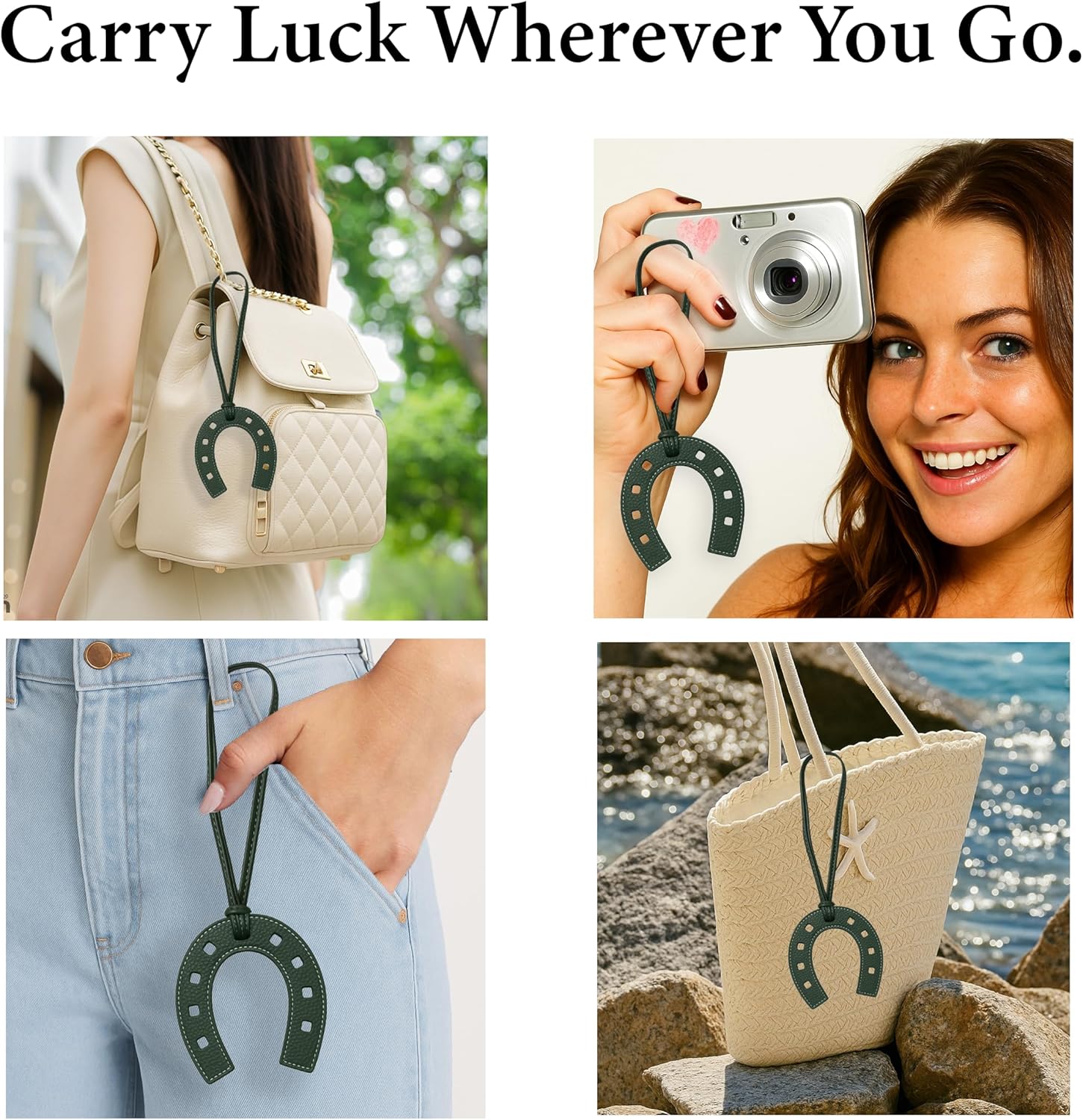 Lucky Leather Horseshoe Keychain Bag Charm, Western Purse Accessory for Handbag Wallet Backpack, Gift for Women - Image 3