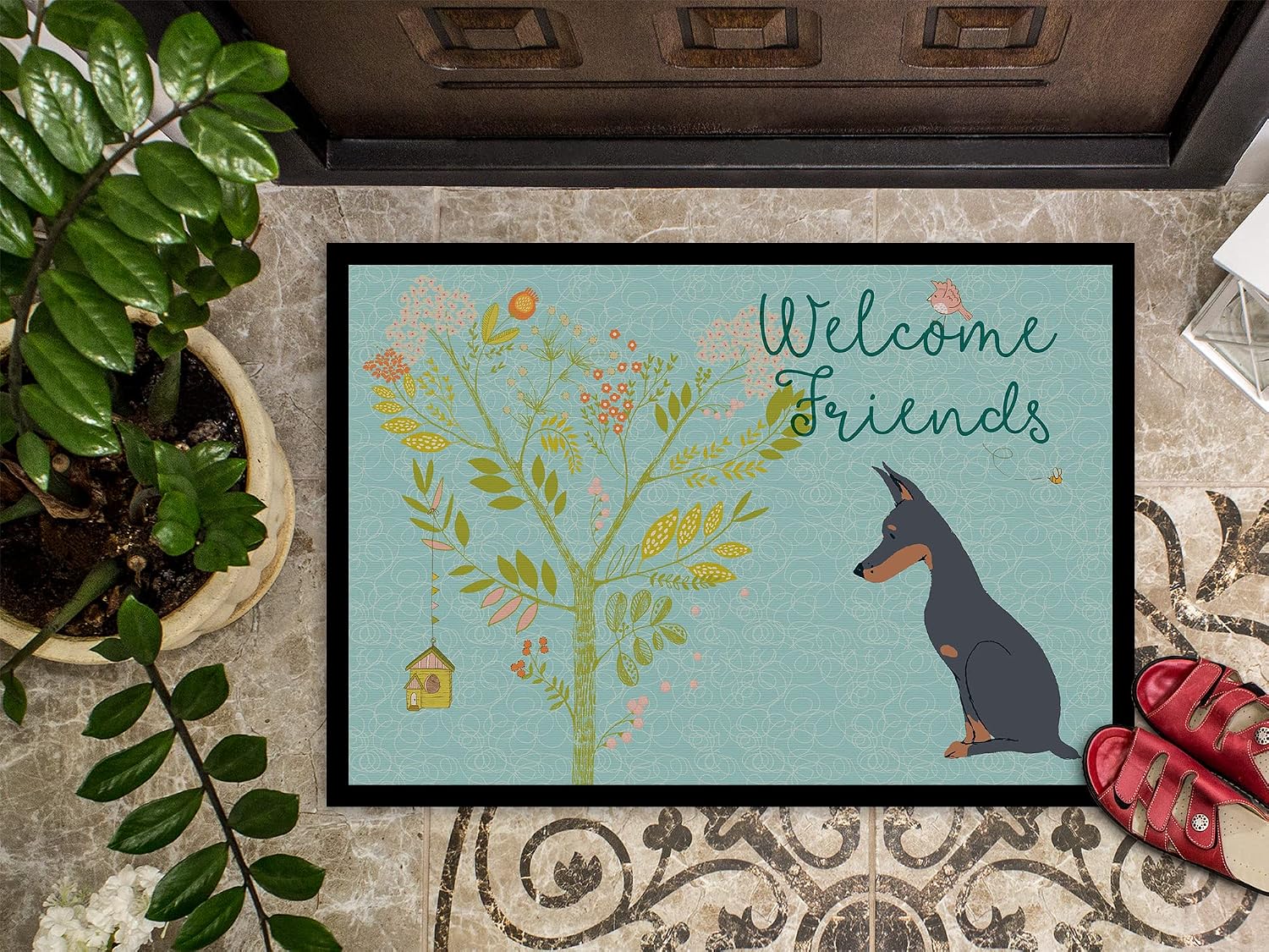 Caroline's Treasures BB7586MAT Welcome Friends Doberman Pinscher Doormat 18x27 Front Door Mat Indoor Outdoor Rugs for Entryway Non Slip Washable Low Pile - Image 4