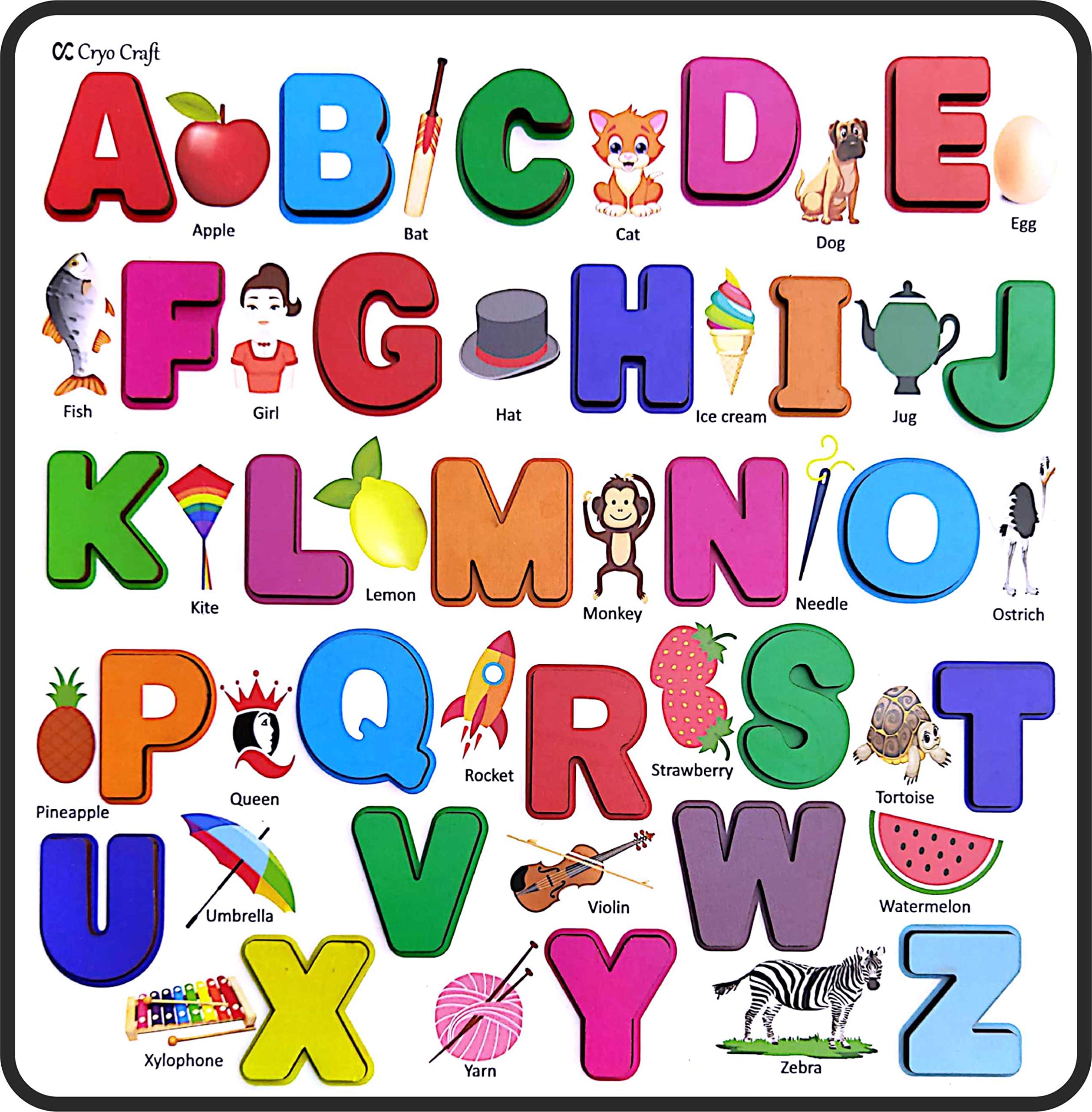 Cryo Craft Wooden Alphabet Puzzle Board with Pictures