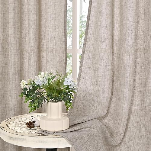 Miniatura 9 de YoungsTex Cortinas de lino natural de 72 pulgadas de largo para sala de estar, cortinas texturizadas de lino con ojales de bronce, cortinas de