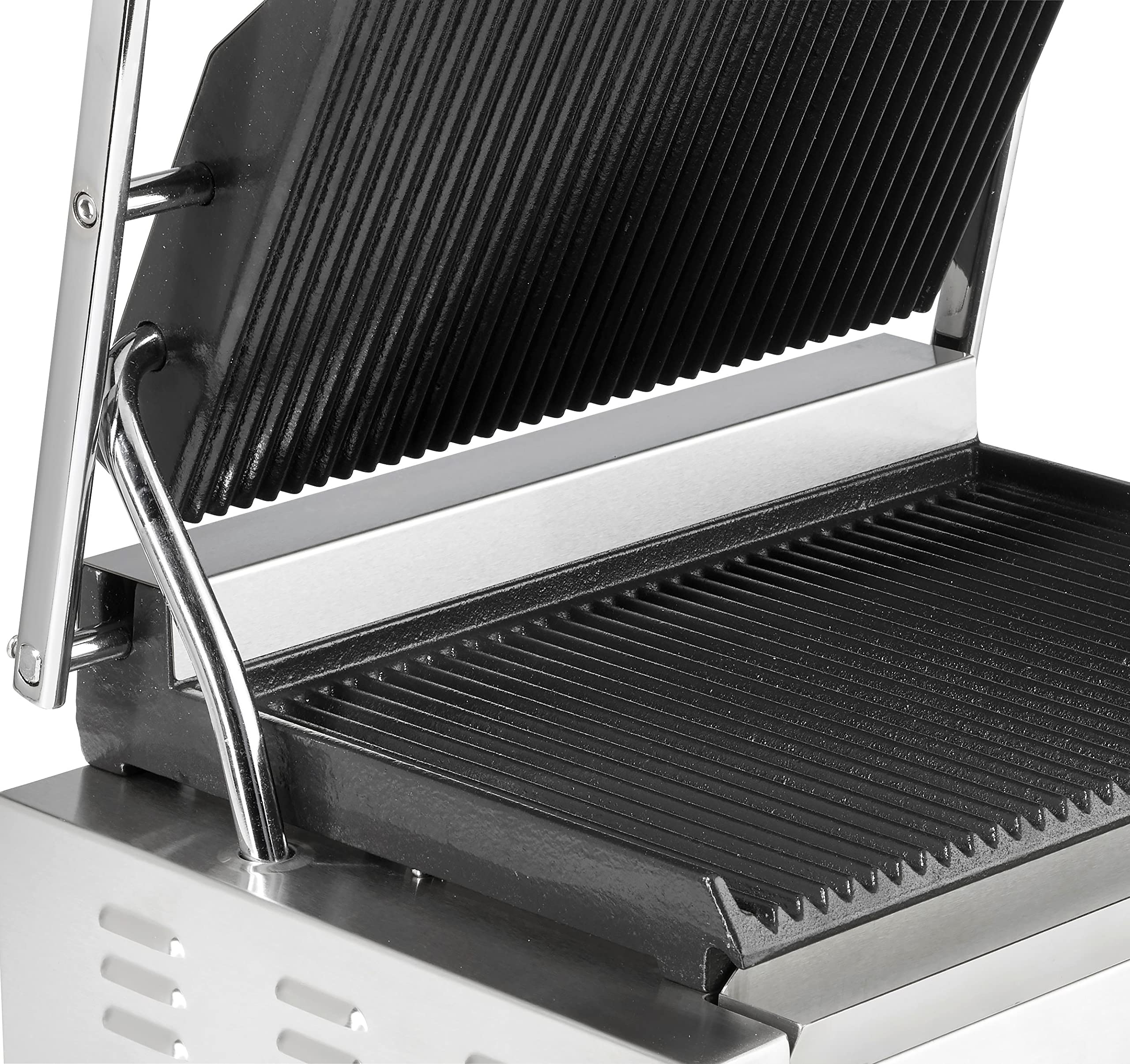 METRO Professional Plancha con Panini grill GPG1201, Superficie de Grill Ondulada, 3000 W, Acero Inoxidable, revestimiento antiadherente