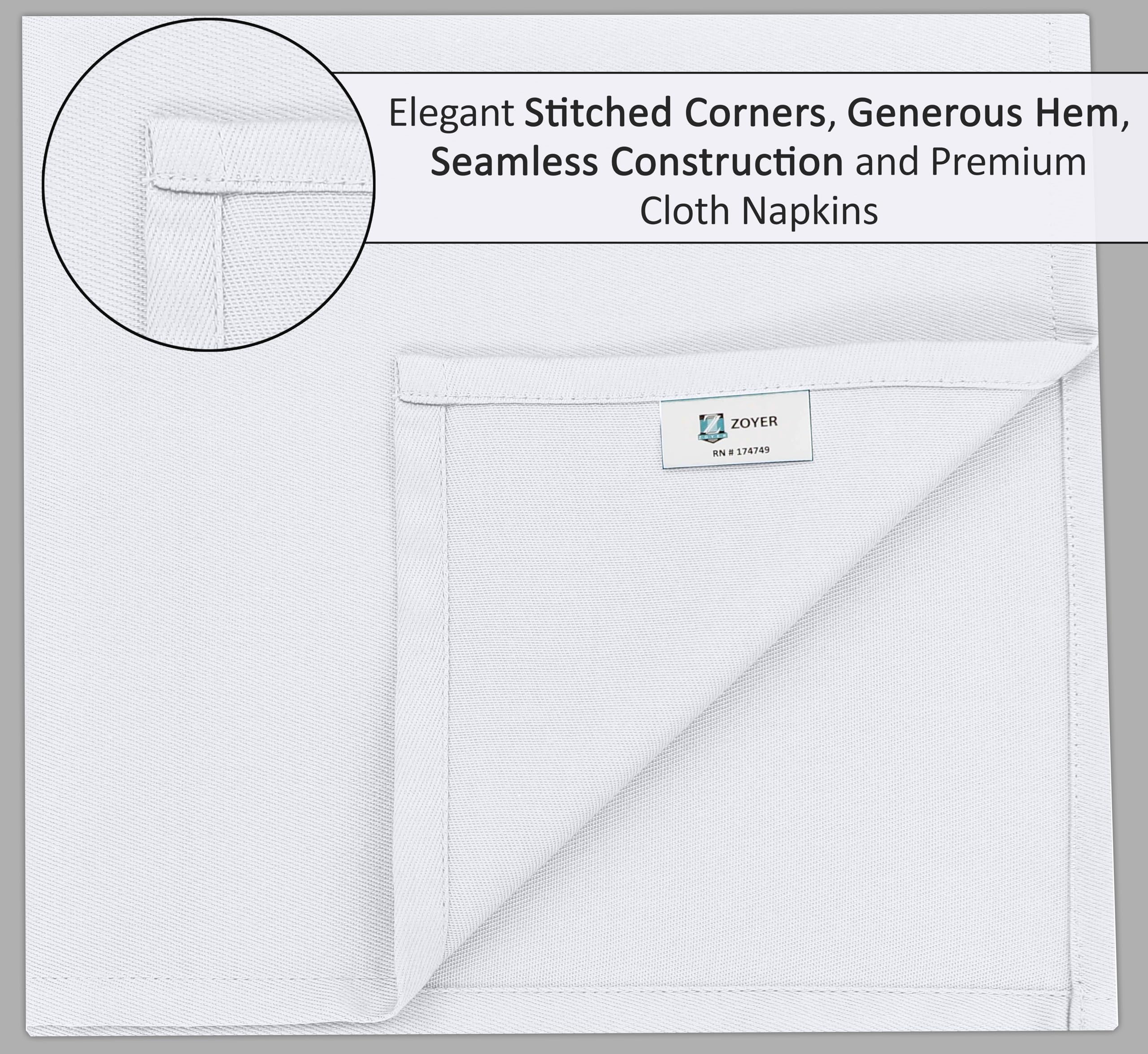 Zoyer Set di 12 tovaglioli di stoffa, 45 x 45 cm, in cotone, lavabili, morbidi e resistenti, per feste, matrimoni, Natale, Ringraziamento e uso quotidiano, colore: bianco